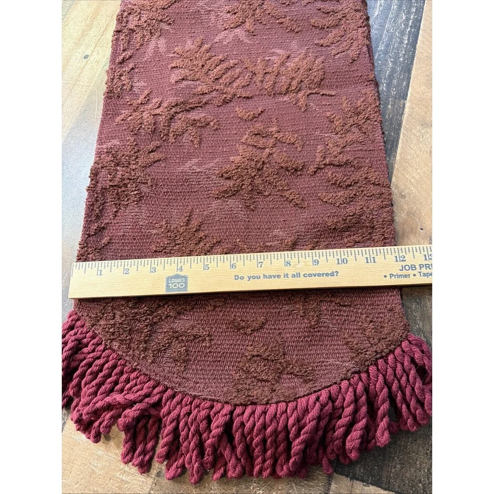 Vintage Chenille Table Runner Red Rust Floral Jacquard Fringe‎ Boho 12x70 Ornate